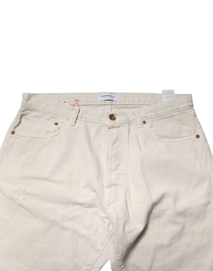 President's White Cotton Straight Mid Waist Denim Men Trouser Jeans