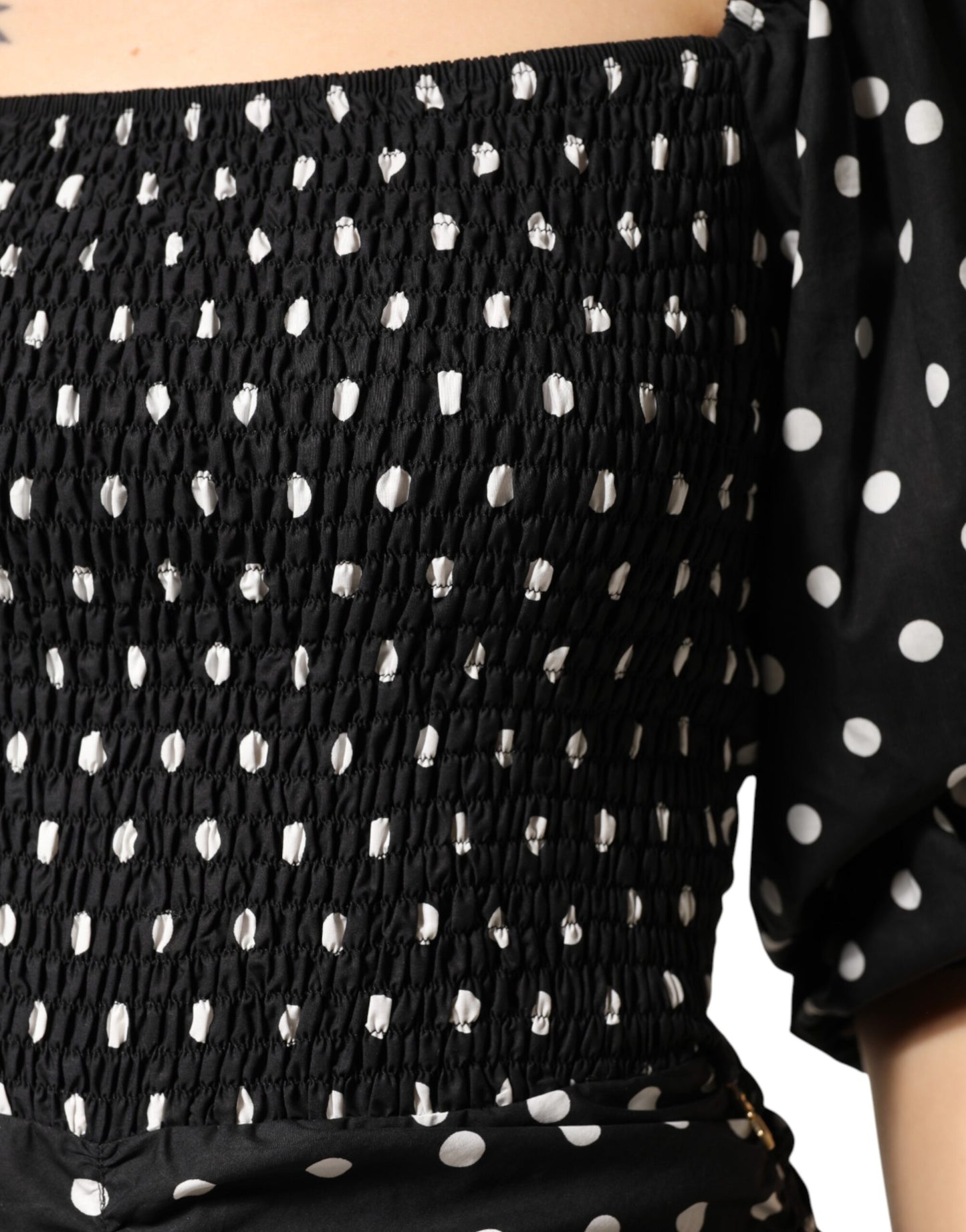 Patrizia Pepe Black White Polka Dot Short Sleeves Mini Dress