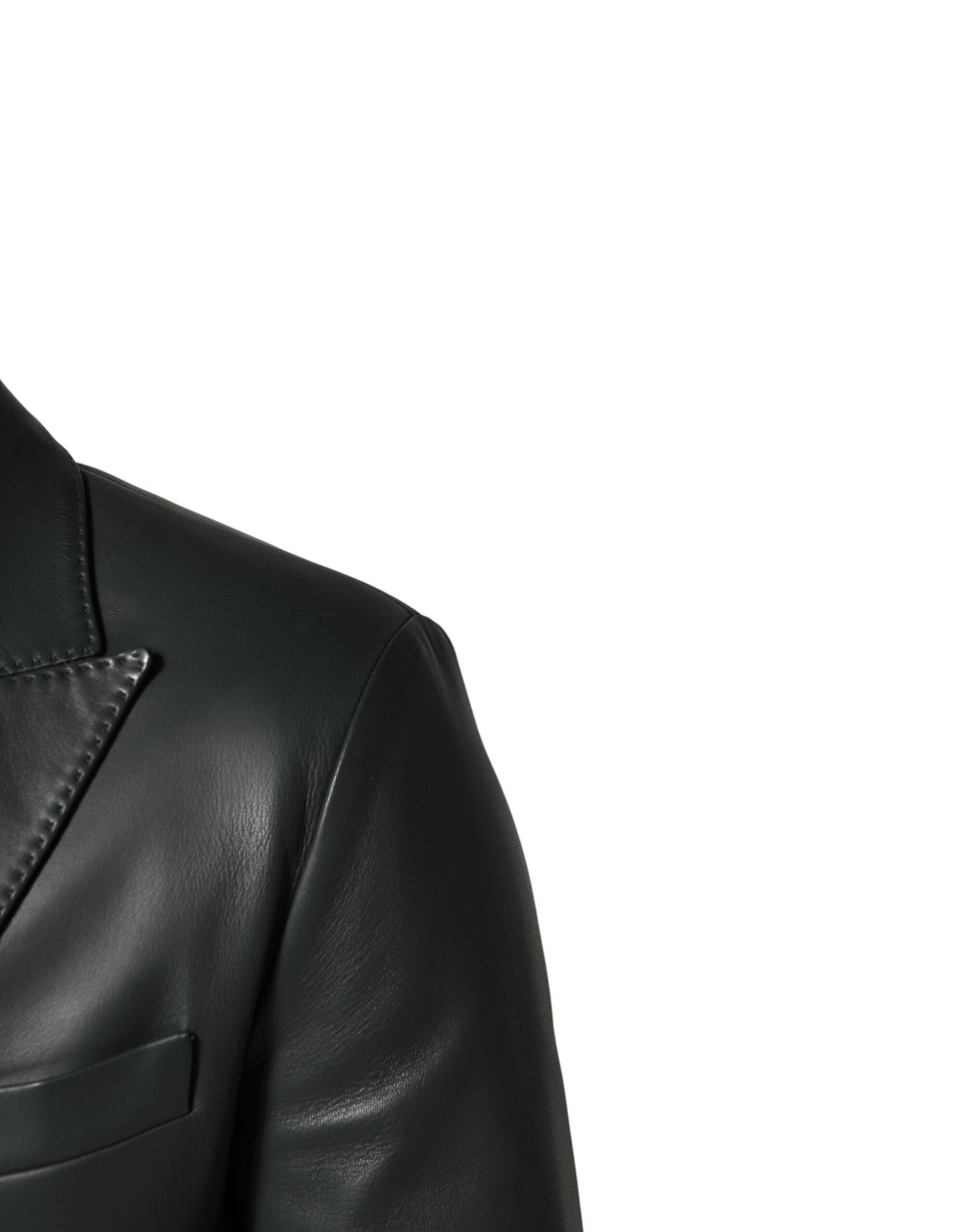 Dolce & Gabbana Black Leather Double Breasted 2Button Blazer