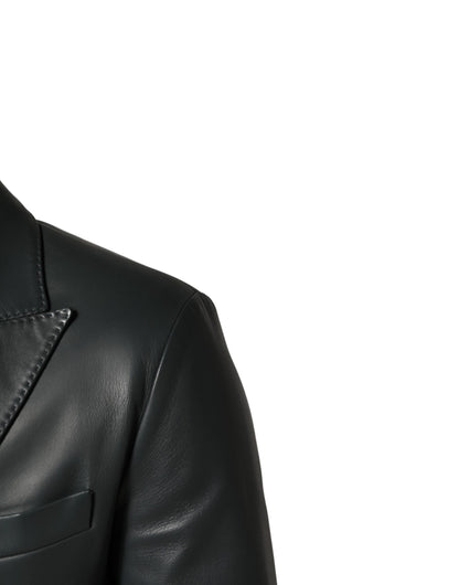 Dolce & Gabbana Black Leather Double Breasted 2Button Blazer