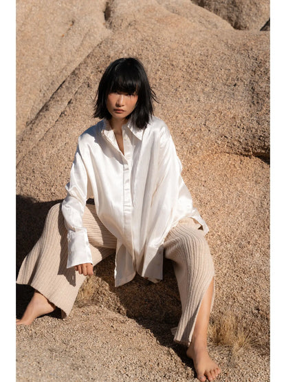Forever My Muse Silk Shirt Dress WHITE